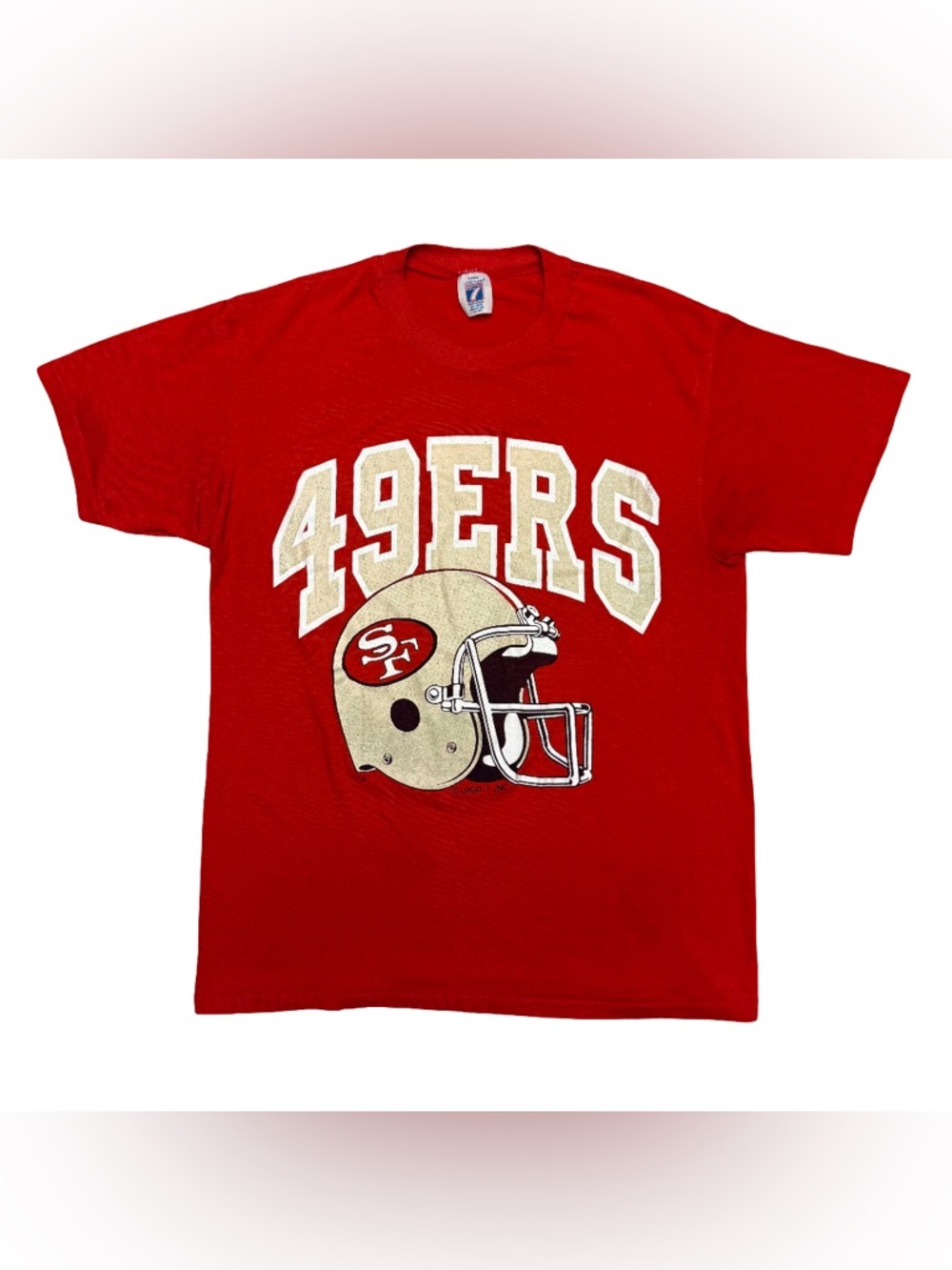 Vintage Logo 7 NFL San Francisco 49ers Single Stitch Graphic T-Shirt Red L